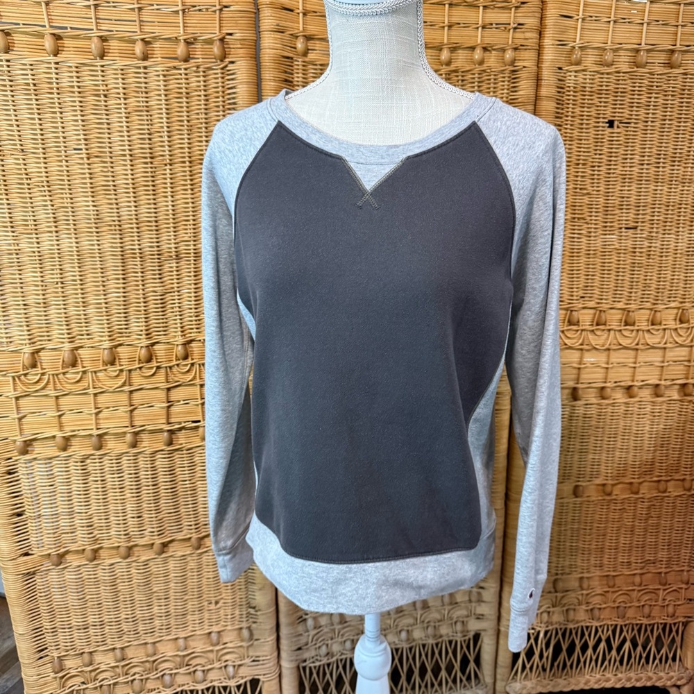 Champion Two-Tone Raglan Sweatshirt - Charcoal & Light Gray - Size Small